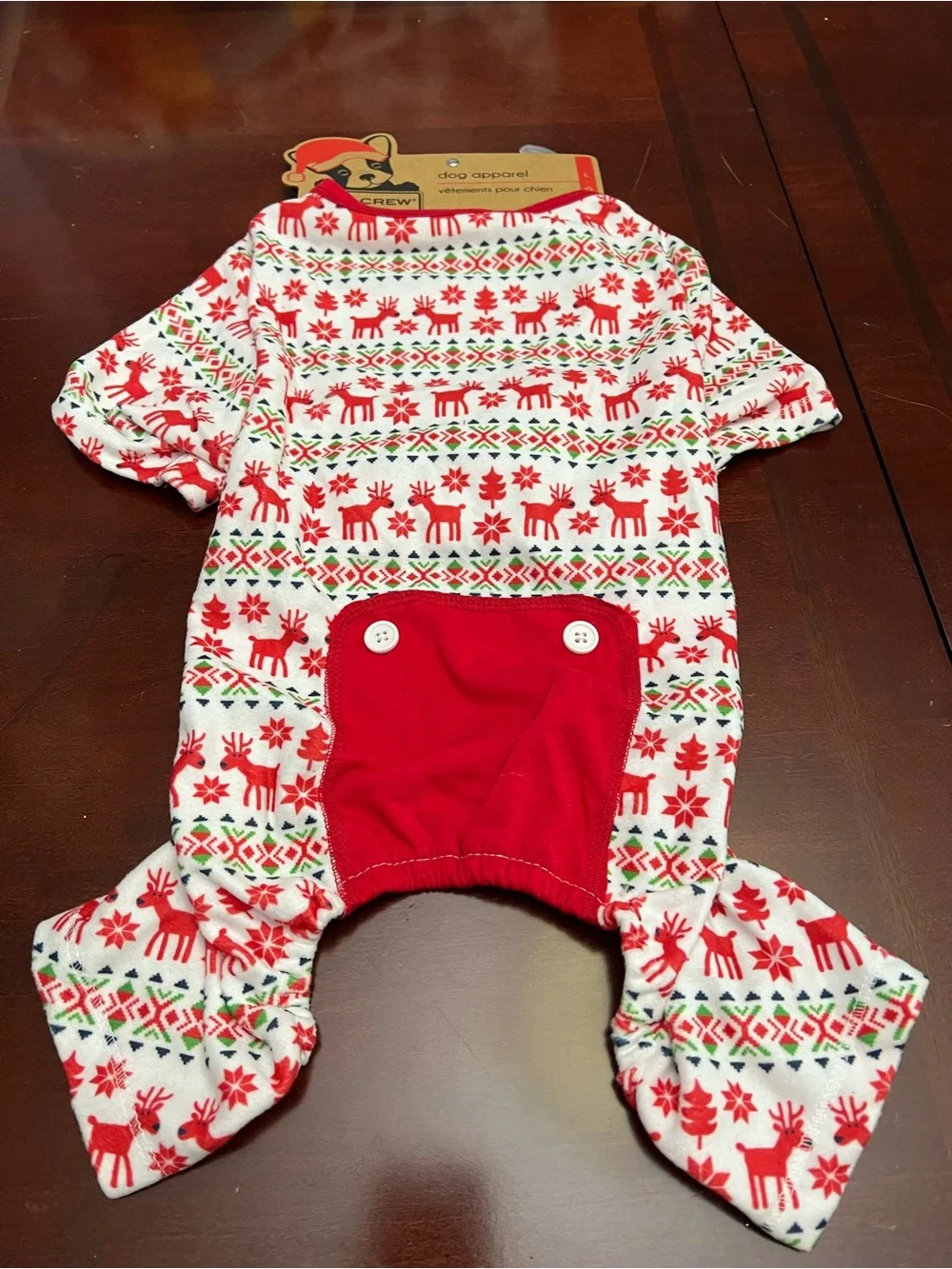 PUP CREW Red Holiday Reindeer Fleece Dog Pajamas